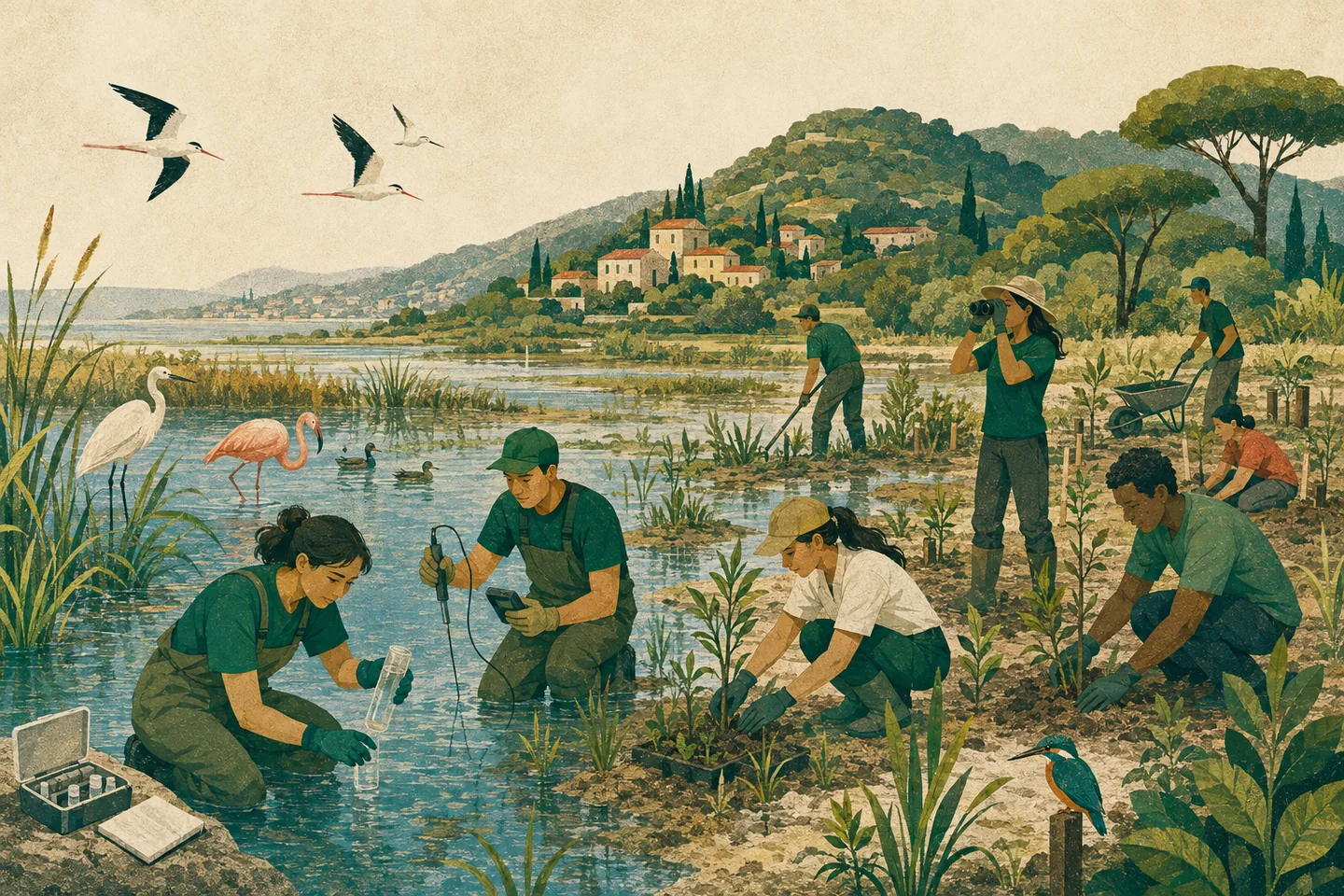 Volontari ripristinano una zona umida e ne osservano la biodiversità