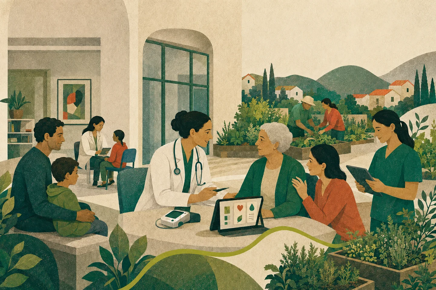 Medici, pazienti e familiari collaborano in un centro sanitario di comunità